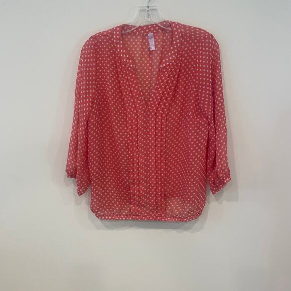 no brand Tops - Ayla Peach Color / White Dots Blouse Sheer Blouse Sz M
